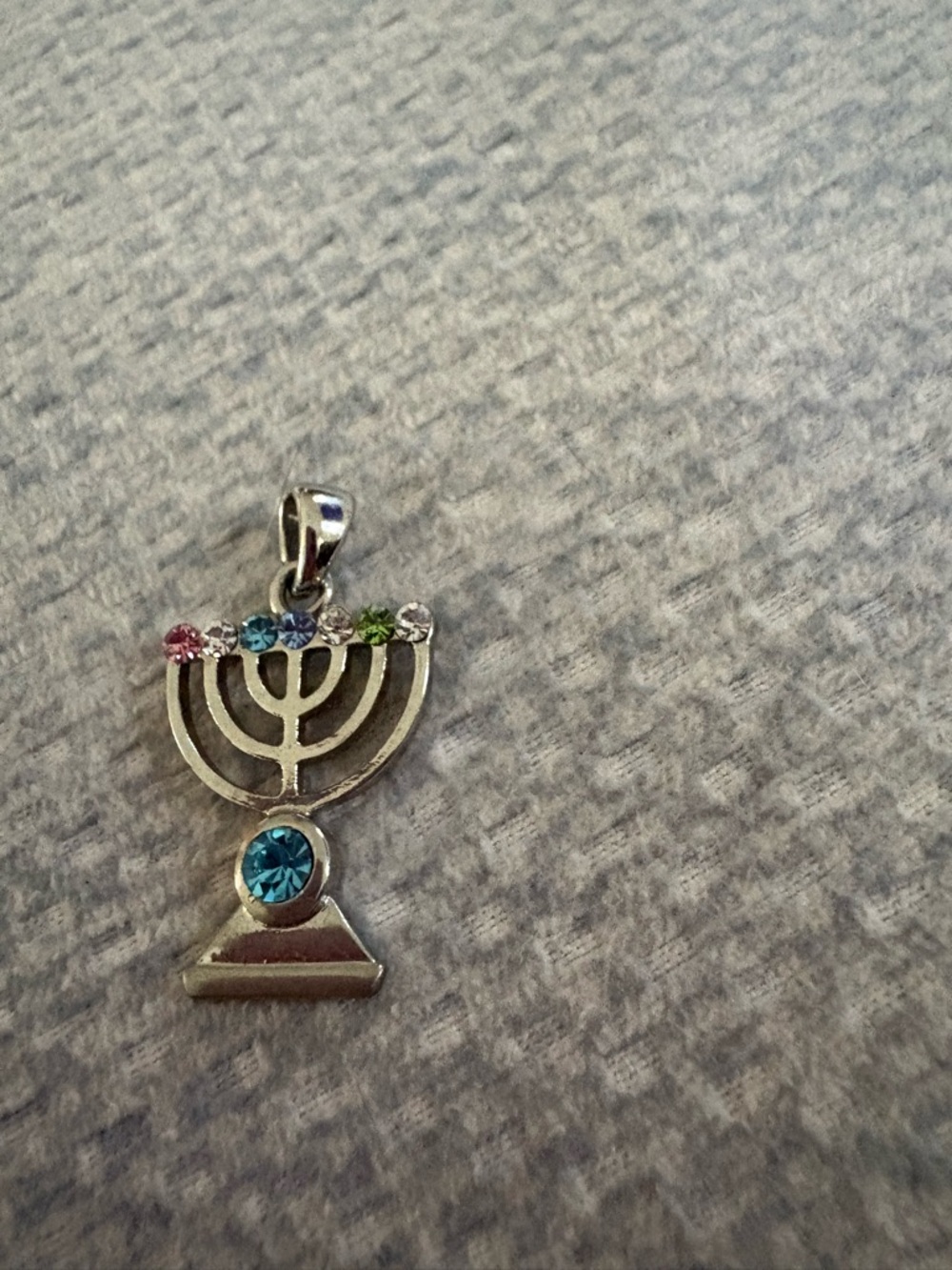 Silver Menorah Pendant Necklace with Blue and Multicolor Stones